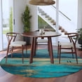 thumbnail image 4 of Round Area Rug 8 Ft, Teal Golden Oil Painting Washable Non-Slip Circle Carpet for Living Room/Bedroom, Modern Art Retro Abstract Collection Low-Profile Large Area Rugs for Indoor, 4 of 7