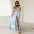 thumbnail image 2 of Fesfesfes Womens Dress Floral Print V Neck Spring Dress Loose Casual Short Sleeve Beach Bohemian Floral Print Slit Beach Dress, 2 of 6