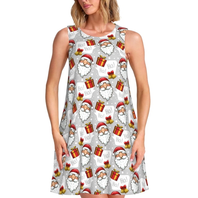 Easygdp Christmas Santa Claus para Vestido Transpirable de Mujer, Vestido Suelto de Manga Corta con Pliegues y Bolsillos para el Verano