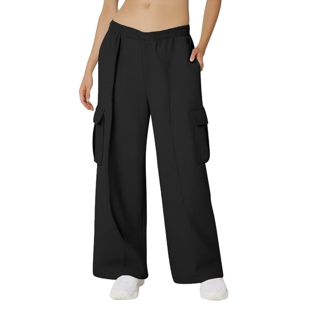 Erwazi Wide Leg Sweatpants for Women, Fleece Loose Fit Open Bottom Lounge Womens Cargo Sweatpants with Pockets