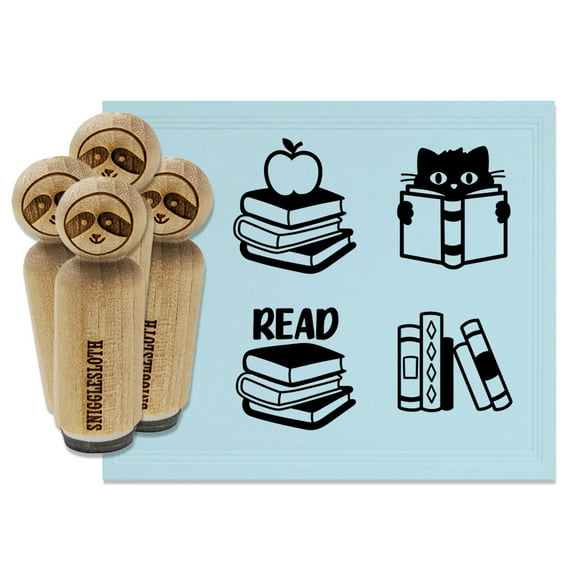 Read Reading Stack of Books Library School Cat Rubber Stamp Set for Scrapbooking Crafting Stamping - Mini 1/2 Inch