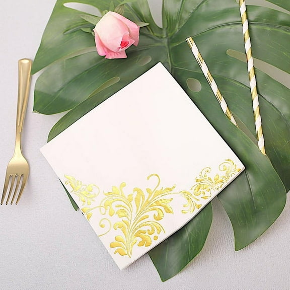Balsa Circle 20 Pieces 13" x 13" Gold White Metallic Floral Paper Napkins