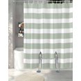 thumbnail image 3 of Split Shower Curtain for Transfer Bench, Sage Green Stripe Fabric Shower Curtains for Bathroom, Modern Simple Geometric White Striped Tub Sliding Transfer Bench Waterproof Bath Curtains 72"x96", 3 of 9