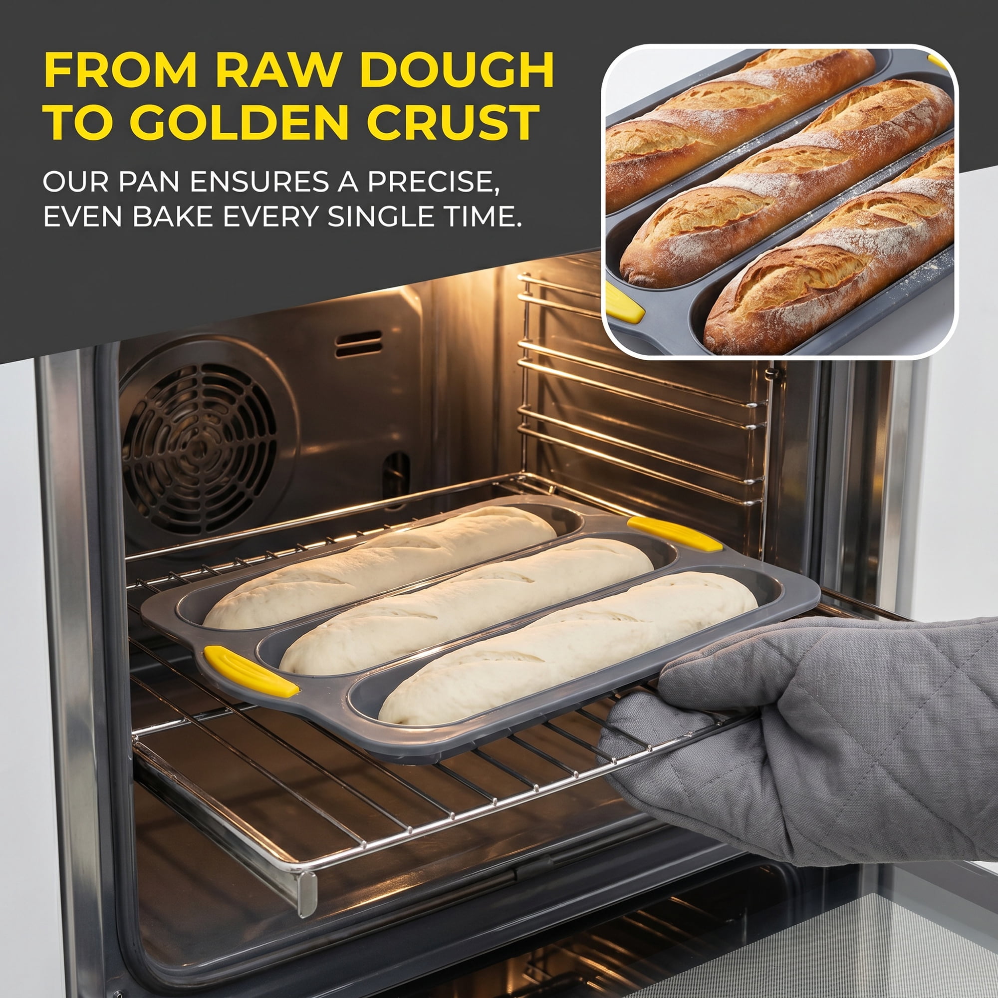 Unique Bargains Baking Pan 3-Loaf Speckled Ventilated Tray with Handle Gray 13"x9.1"x1"