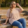 thumbnail image 2 of Agnes Orinda Women's Plus Size Striped Tops Crew Neck Short Sleeve Shirts Side Slit Summer Casual Blouse 2X Khaki, 2 of 8
