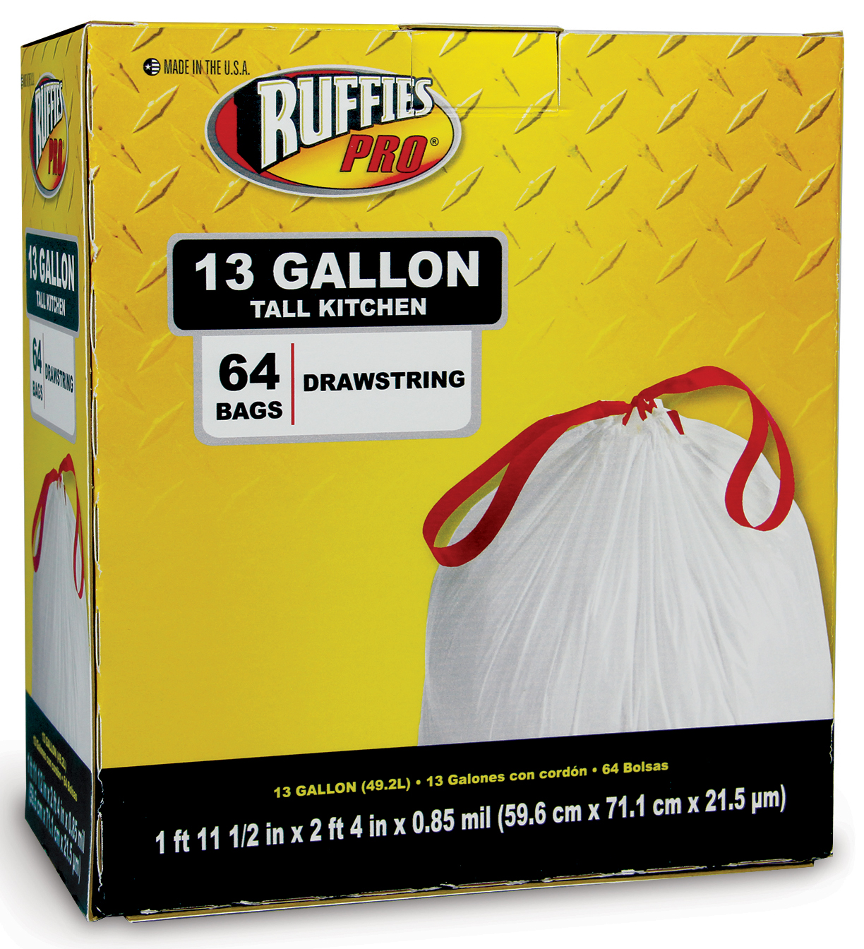 Ruffies Pro Tall Kitchen Drawstring Trash Bags, 13 Gallon, 64 Count