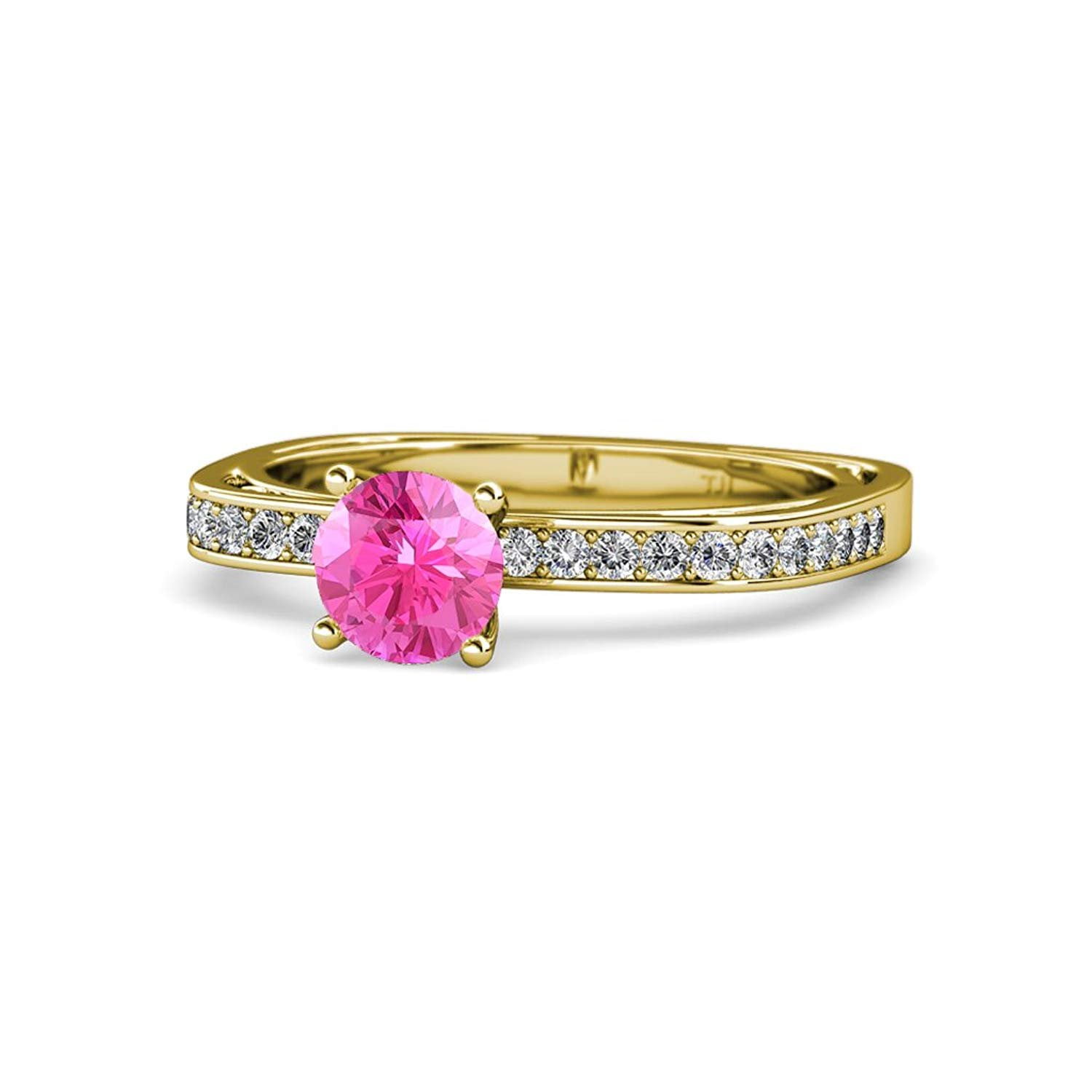 Pink Sapphire and Diamond (SI2-I1, G-H) Euro Shank Engagement Ring 1.05 ct tw 14K Yellow Gold.size 7.5 by TriJewels