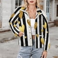 thumbnail image 3 of Jackets for Women Winter Coat Jackets Flannel Stand Collar Jacket(Gold Hearts on Black And White Stripes,Size:S-4XL), 3 of 7