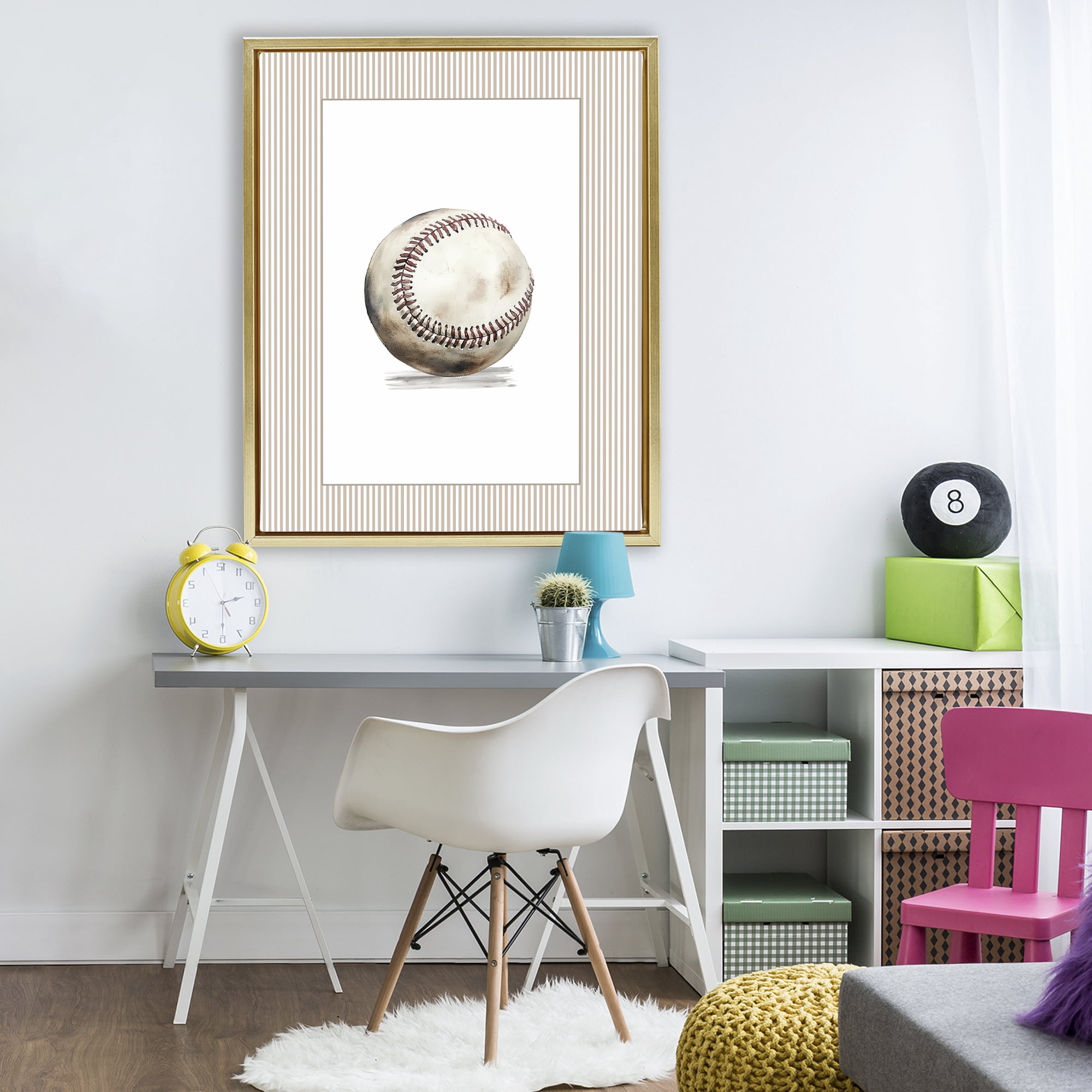 Stupell Industries Vintage Sports Baseball Gold Framed Floater Canvas Wall Art, design by Christine Simpson Art