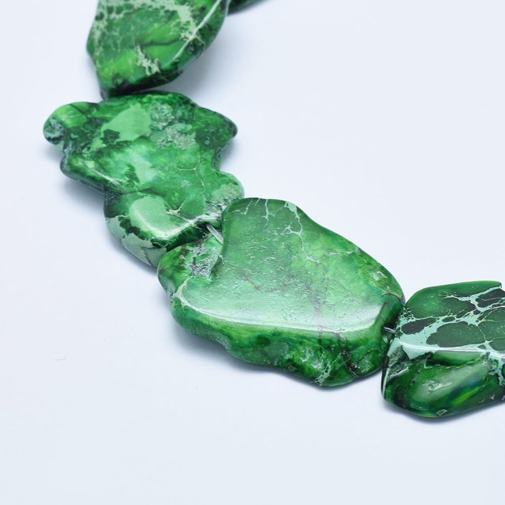 Natural Imperial Jasper Beads Strand Dyed Green 20~62x15~50x4~7mm Hole: 1~1.5mm 7~11pcs/strand 15.35 inch~16.14 inch(39~41cm)