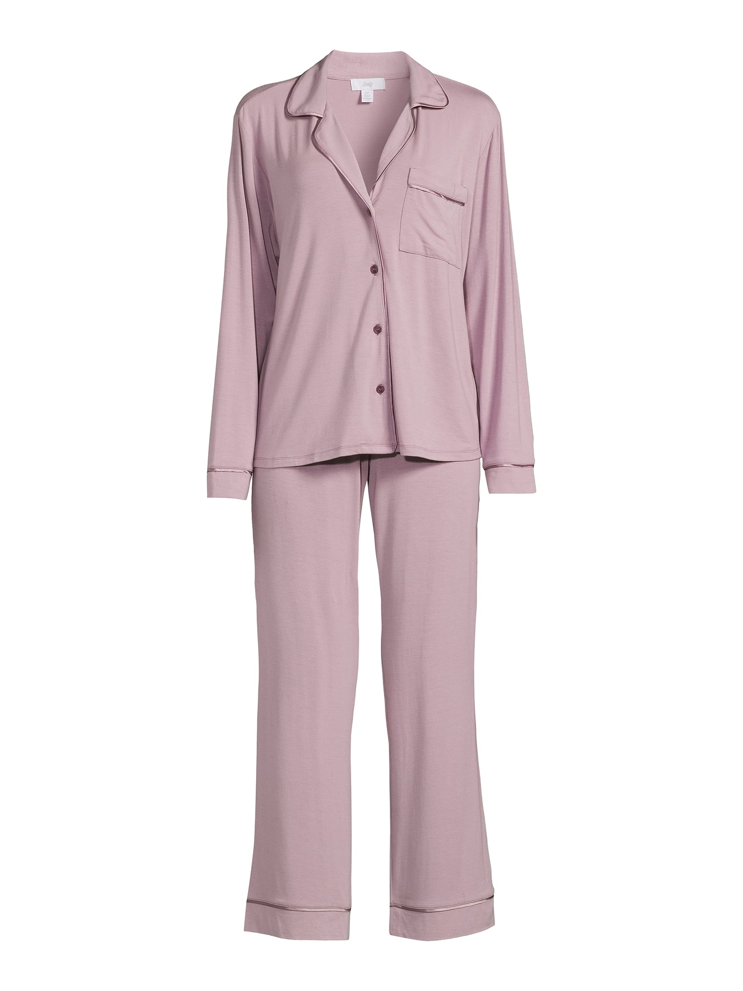 Sealy Women’s Long Sleeve Notch Collar Top and Pants Sleepwear Set, 2-Piece
