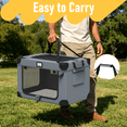 thumbnail image 6 of 42in Collapsible Dog Crate, Portable Soft Travel Dog Crate with Bowl, Foldable Pet Kennel Carrier, with Signature Card and Pen, Gray, 6 of 9