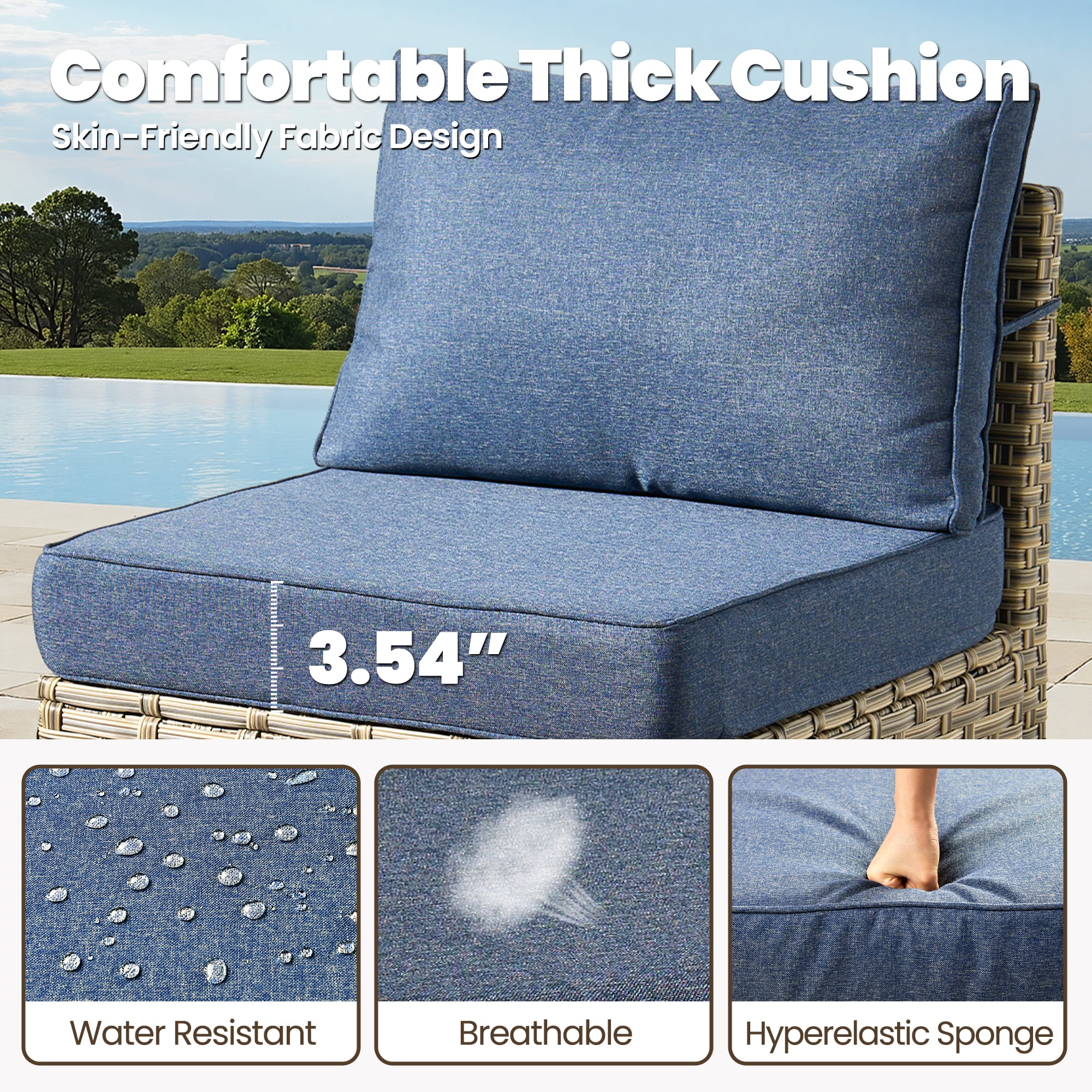 Toject 6 Pieces Patio Furniture Set, All Weather Wicker Patio Conversation Set with Swivel Chairs, Outdoor Furniture for Garden, Denim Blue