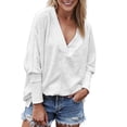 thumbnail image 2 of YMNXA Women's Sweatshirt Long Sleeve V Neck Solid Color Comfortable Breathable Relaxed Fit Top For Casual Daily Wear,White,S, 2 of 5