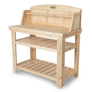 Suncast PT4500 Cedar Potting Bench with Natural Finish and Two Storage Shelves