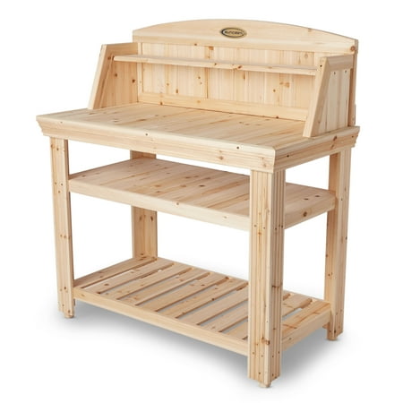 Suncast PT4500 Cedar Potting Bench with Natural Finish and Two Storage Shelves