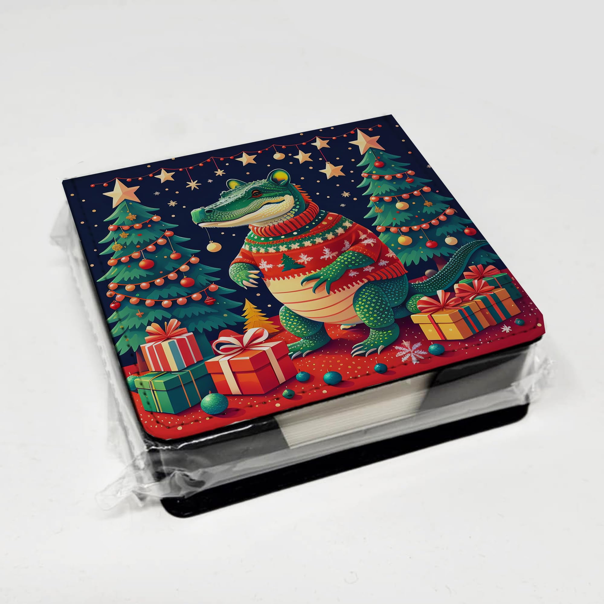 Caroline's Treasures Alligator Christmas PU Leather Note Paper Holder with Artist-Designed Cover, Desk Accessory, Office Gift