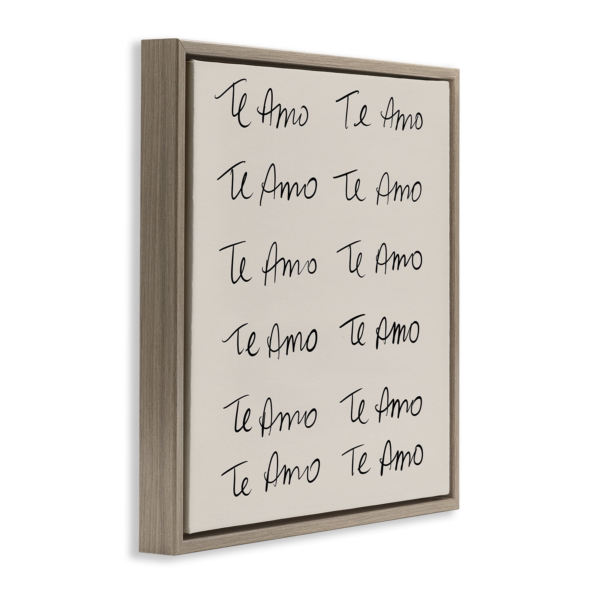 Stupell Industries Te Amo Repetitivo Inspirational Quotes & Sayings Drawing Brown Floater Framed Art Print Wall Art, 25 x 25