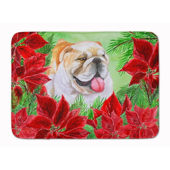 English Bulldog Poinsettas Machine Washable Memory Foam Mat