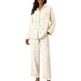 thumbnail image 4 of VISALY Womens Pajama Sets Cute Sleepwear Printed Set Long Sleeve Cardigan Button Down Pajamas Home Clothes Long Pants Matching Pajama Set Soft Nightwear Pink L, 4 of 4