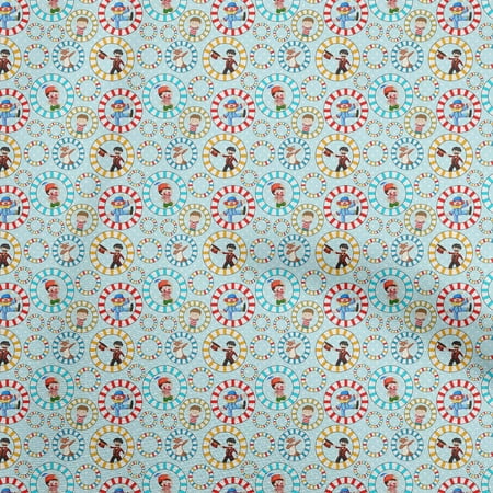 oneOone Cotton Flex Aqua Blue Fabric Circus Fabric For Sewing Printed Craft Fabric By The Yard 40 Inch Wide