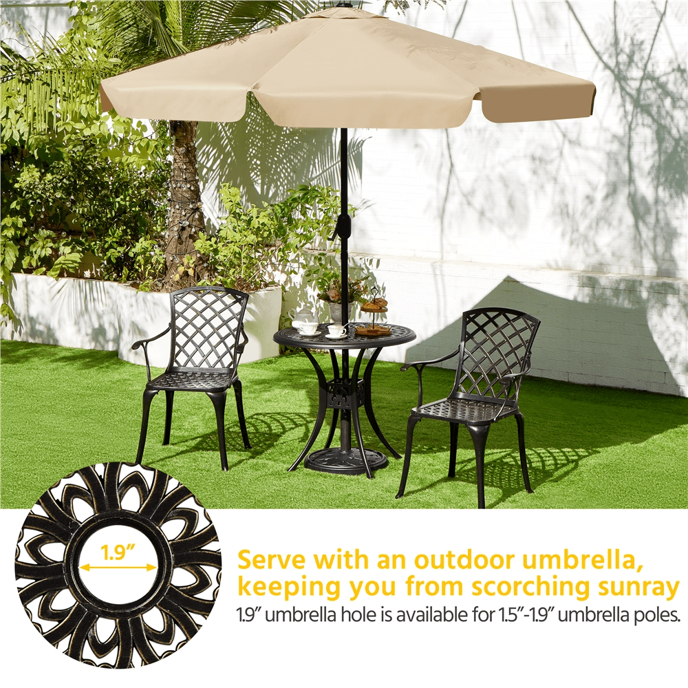 Alden Design 31in Round Cast Aluminum Patio Bistro Table with Umbrella Hole for Outdoor, Bronze