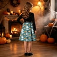 thumbnail image 3 of Girls' Halloween Two Piece Long Sleeve Dress Twisted Tree Bat Print Bow Belt A Line Flowy Skirt Kids Role Play Costume for Girls 5-14Y, Halloween Costumes for Girls Green a 11 Years, 3 of 7