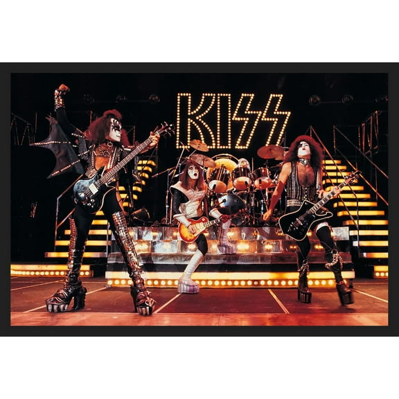BUY ART FOR LESS Officially Licensed Kiss Live On Stage Framed Art Poster - 36 x 24 Inch - Sturdy Engineered Wood Frame with Plexi Glass - Ready To Hang
