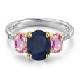 thumbnail image 3 of Gem Stone King 925 Silver and 10K Yellow Gold Blue Sapphire and Pink Sapphire and Lab Grown Diamond Engagement Ring for Women | 3.46 Cttw | Oval 9X7MM | September Birthstone | Size 5, 3 of 6
