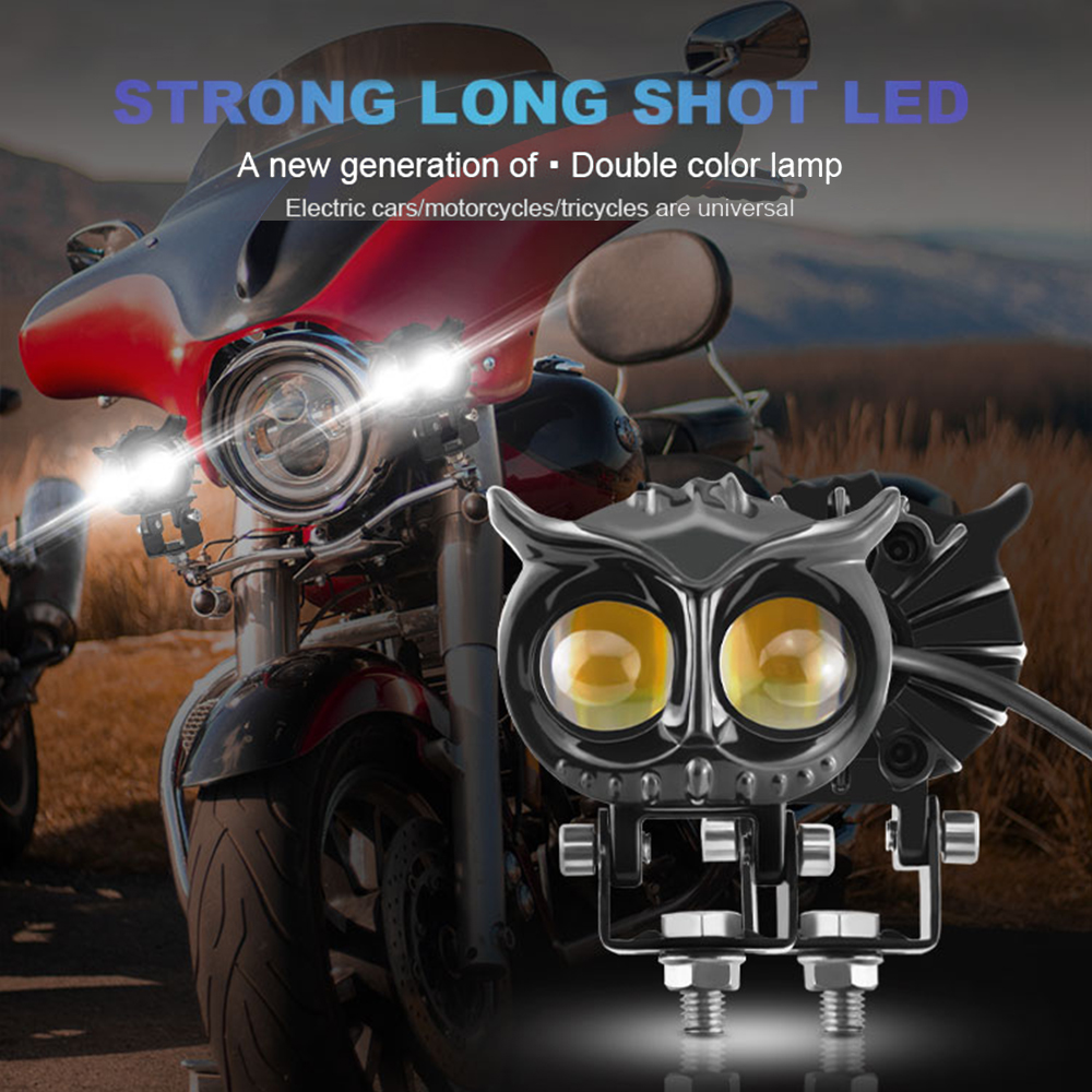 Led Motorcycle Spotlight Yellow And White Double Color Lens High And Low Beam Electric Vehicle