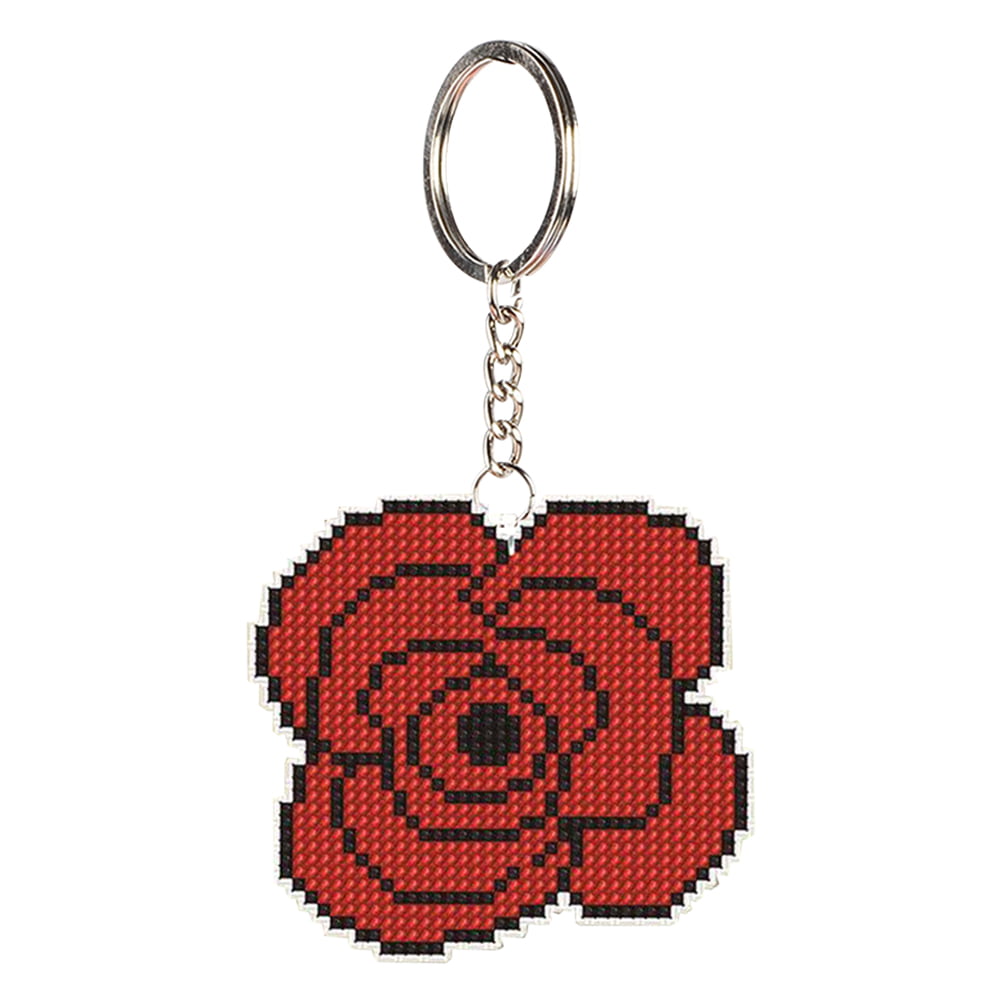Silver Finish Handmade Keyring Gift Boxed Remembrance Red Poppy Inspired Print