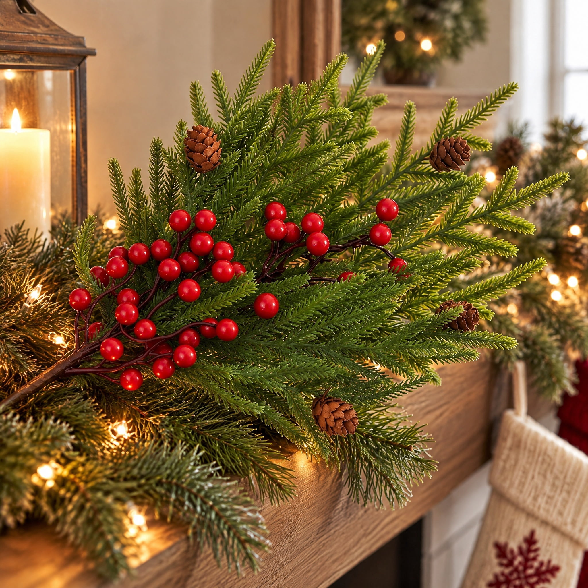 Greenery with Red Berries Decorative Christmas Pick, 18", by Holiday Time
