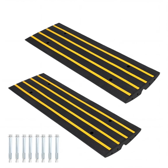 48" Rubber Curb Ramp, 20,000 lbs Capacity Heavy Duty Low Profile Slope Ramp with Drainage Channels – For Cars, Trucks, Wheelchairs, Garage Thresholds, Driveway Entrances & Sidewalks
