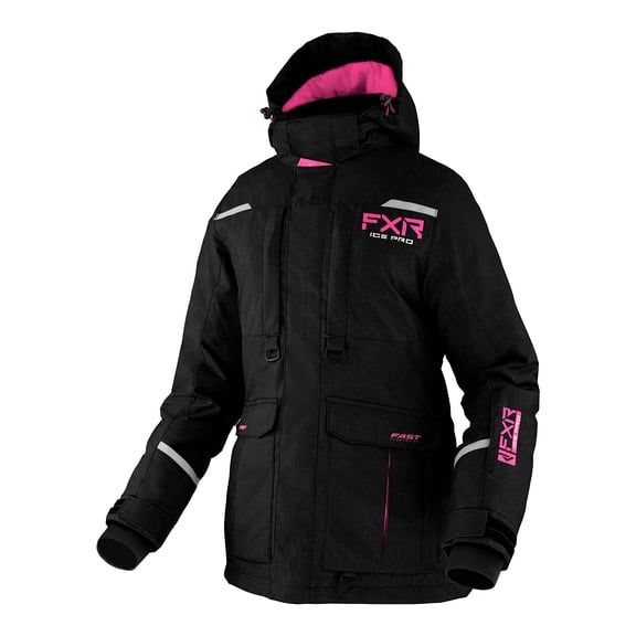 FXR Womens Excursion Ice Pro Snowmobile Jacket Warm Black Linen Electric Pink - 4 220212-1194-04