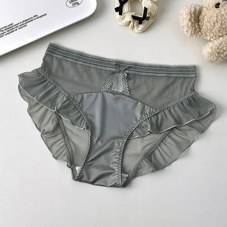 Juslio Ladies Panties Mid Waist Ice Silk Sexy Breathable Soft Soft Elastic Breathable Underwear