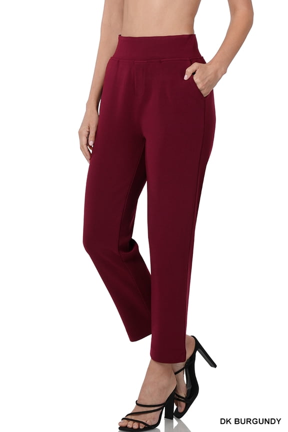 Women & Plus Super Stretch Banded Waist Pull-On Office Business Dress Pants with Pockets