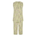 thumbnail image 4 of aohooy Womens Summer 2 Piece Pajama Sets Sleeveless Tops with Capris Pants Floral Print Lounge Ladies Pjs Sets with Pockets 2025 Khaki,M, 4 of 5