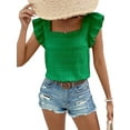 thumbnail image 3 of Women'S Casual Summer Square Neck Tank Tops Sleeveless Ruffle Chiffon Blouses Top Shirts Green XL, 3 of 9