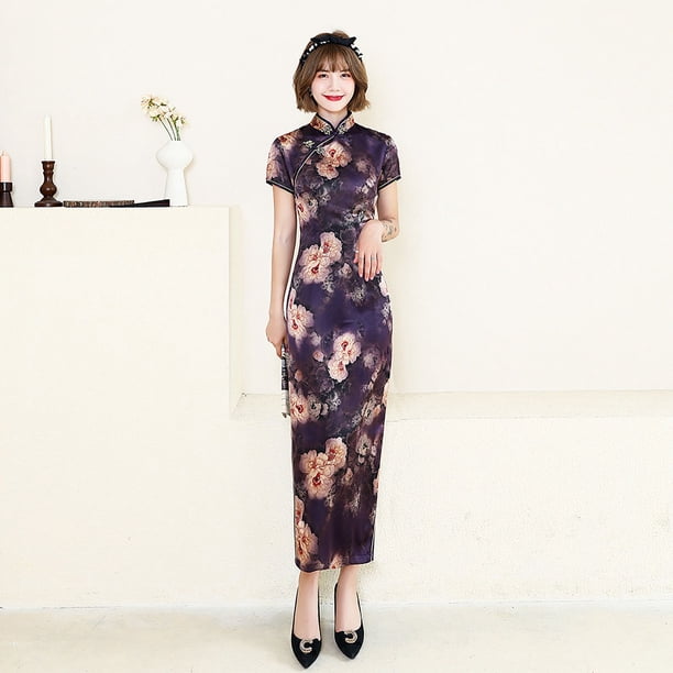 Vestido cheongsam largo de verano y otoño Vestido de mujer ajustado Rendimiento