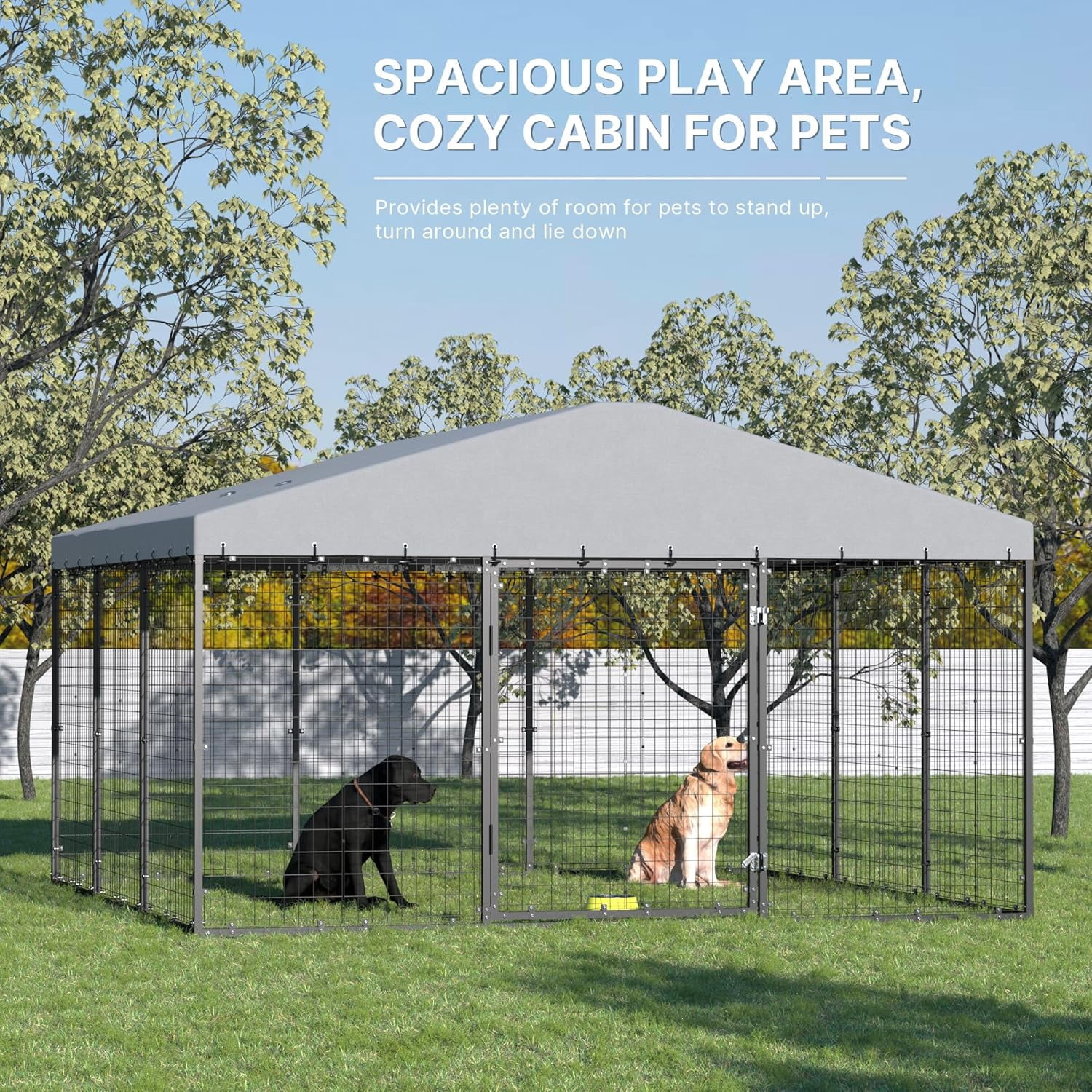 ALAULM 10x10x6 FT Large Outdoor Dog Kennel,Anti-Rust Galvanized Steel Dog Pen with Double Locks,Heavy Duty Dog Enclosure Fence with UV & Water Resistant Roof Cover for Outside