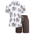 thumbnail image 4 of JFOPQVSM Outfits for Men 2 Piece Sets European and Men's Printed Casual Sports Short Sleeved Shirt Shorts Set Two Piece Set, 4 of 7
