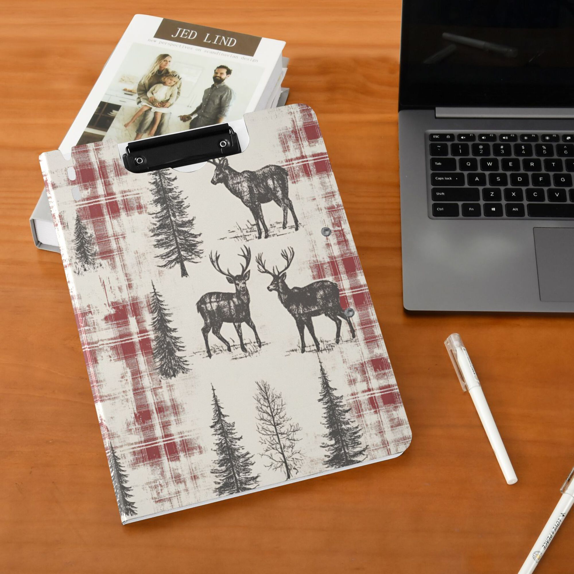 FORMRS A4 Clipboard Folder with Pen Holder Horizontal Foldable School Office Binder, Beige Deer