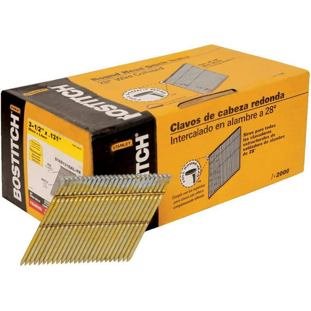 BOSTITCH S16D131GAL-FH 28 Degree 3-1/2-Inch by .131-Inch Wire Weld Galvanized Framing Nails (2,000 per Box)