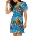 thumbnail image 2 of Uemuo Little Sea Turtles Pattern Women’s Nightdress – Casual Sleep Shirt, Soft Relaxed Fit Short-Sleeved Cotton Sleepwear for Home, Bedtime, and Lounging, 2 of 6