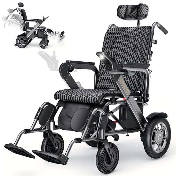 Easwe Reclining Electric Wheelchair for Seniors 25 miles Range(300 lb) Adjustable Headrest,Footrest and Joystick,Carrier Bag,Ergonomic Backrest