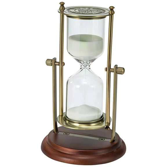 Vintage Hourglass Timer Decor, Brass-Colored Metal Frame, 15-Minute Glass Sand Timer, Wooden Base, Unique Home and Car Decor, Elegant Desk Decoration