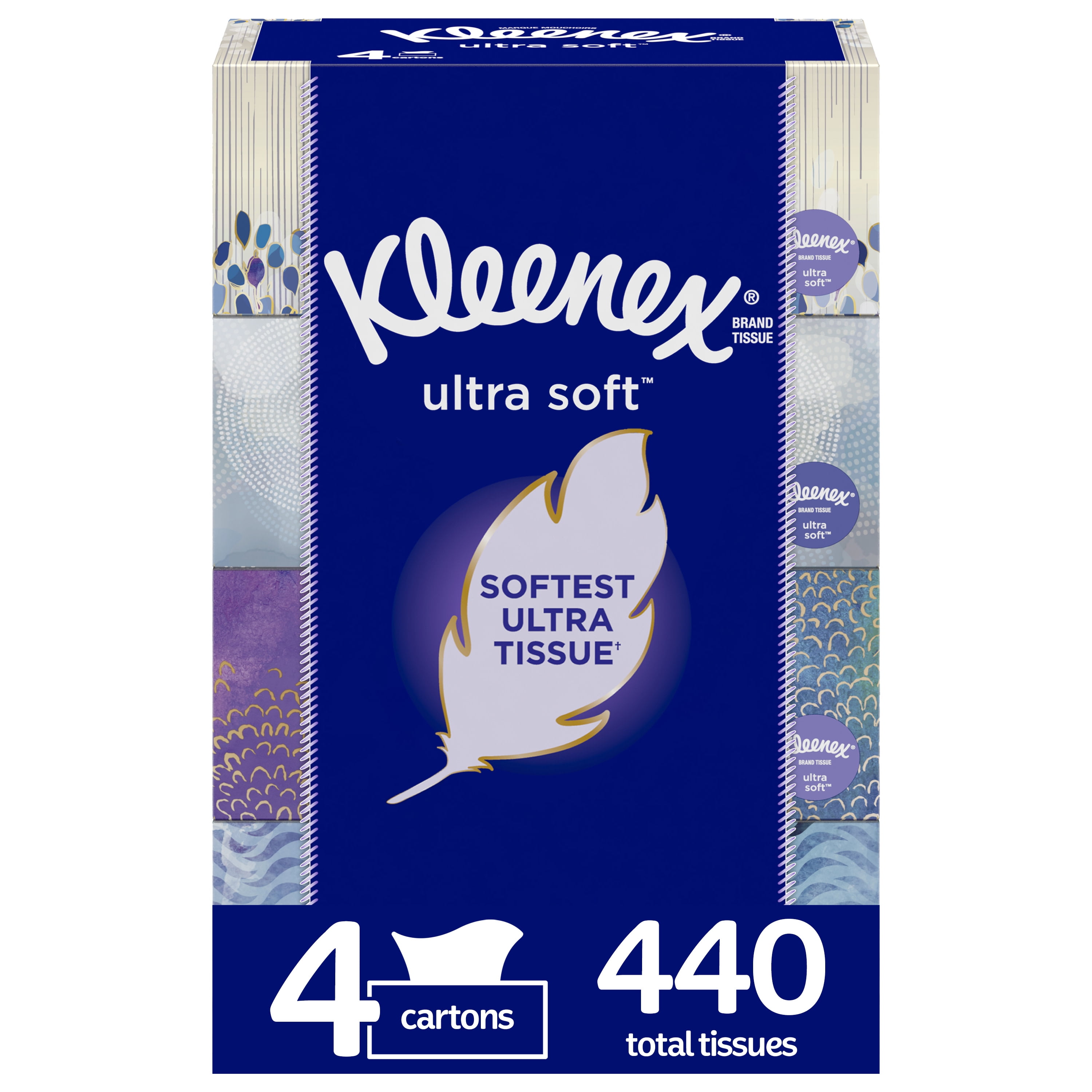 Kleenex Ultra Soft Facial Tissues, 4 Rectangular Boxes, 110 Tissues per