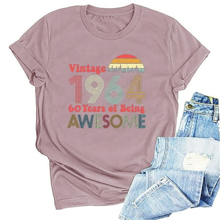 Kayannuo Short Sleeve Womens Tops Graphic Tees Women Valentine s Day 1964 Vintage Shirt For Women 60th Birthday Gifts 1964 Birthday Gifts Idea Retro Short Sleevel T Shirts Party Tops Tees