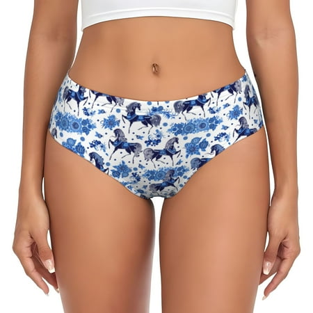 Womens Underwear - Classic Cool Horse Flower Blue No Show Seamless Underwear for Women  Soft Stretch Womens Panties  Hipster Ladies Panties Bikini Underwear Briefs