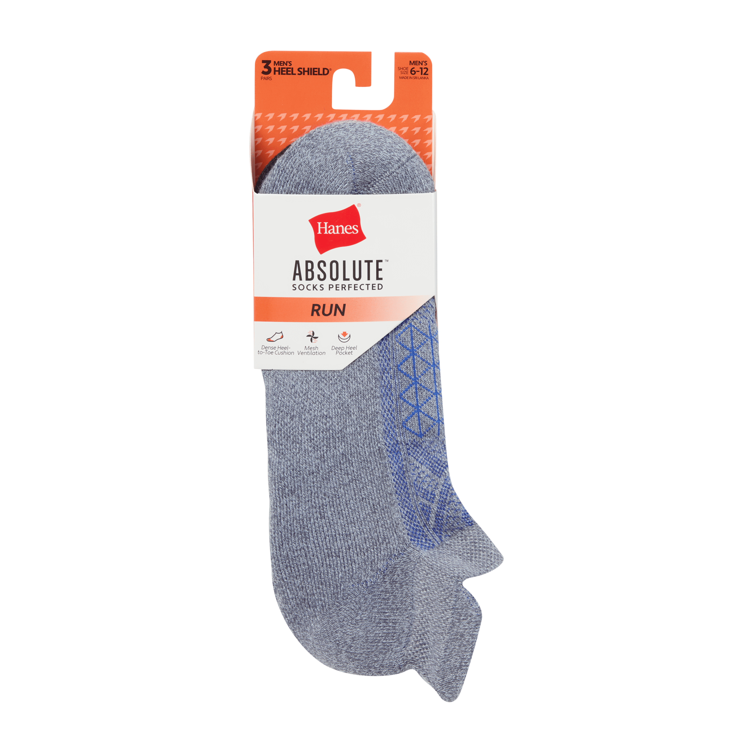 Hanes Mens Absolute Run Comfort Cushioned Heel Shield Socks, 3-Pairs